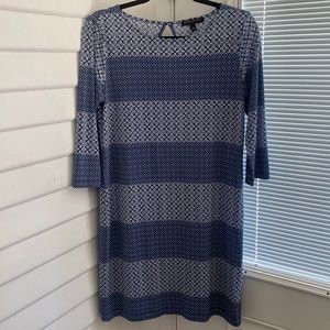 Banana Republic Navy Mixed Media Stripe 3/4 Sleeve Dress
